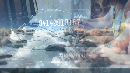 Poster - Animation of numbers changing and data processing over children using computers