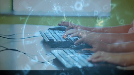 Poster - Animation of letters changing and data processing over children using computers