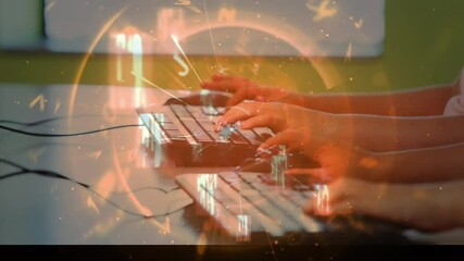Poster - Animation of letters changing and data processing over children using computers