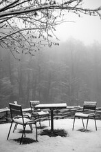 Snowy , Empty Cafe In A Mountains 