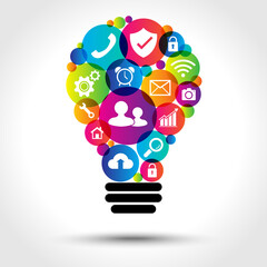 Sticker - digital marketing applications light bulb. modern creative thinking. business communication. vector 