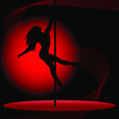 Beautiful silhouette of young women dancing a striptease. Sexy pole dancing