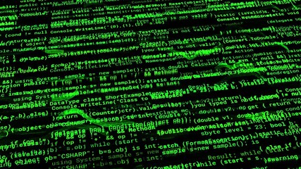 Poster - Symbols and names on black background. Animation. Storage inside matrix with multiple names and symbols. Encoded words and symbols move in chaotic order