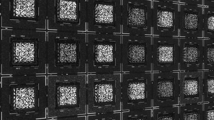 Aufkleber - Electronic background with Qr Codes. Animation. Data base with Qr codes for information transmission of various information. Electronic storage of Qr codes