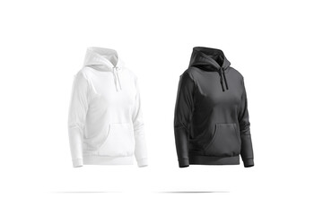 Wall Mural - Blank black and white women sport hoodie mockup, side view