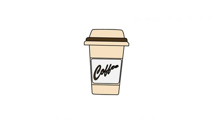 Wall Mural - Coffee to go paper cup. Seamless loop animation. Line art. Concept of takeaway drinks. Luma matte.
