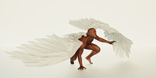 African american man with feather angel wings