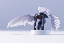 African American Man With Feather Angel Wings