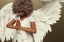 African American Woman With White Angel Wings