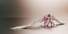 Futuristic Scfi Angel On Ground With Feather Wings
