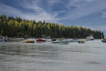 Boats Docked Near Lakeside Village