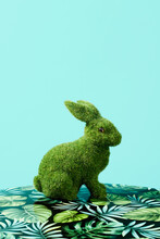 Grass Easter Rabbit On A Blue Background