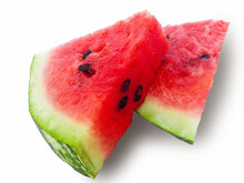 Sliced Watermelon With Seed On White Background Stock Photo