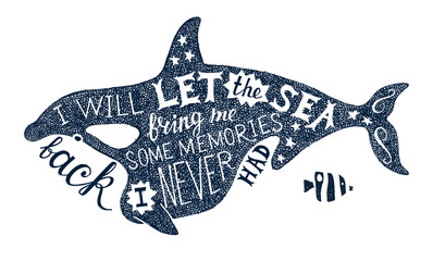 Hand drawn lettering in killer whale silhouette