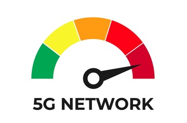 Poster - 5G network internet speed with speedometer concept. Stock vector