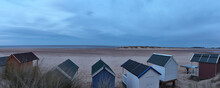Beach Huts On A Winter Evening. Wells Next The Sea, Norfolk, UK.