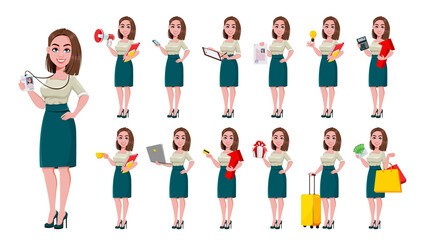 Sticker - Young successful business woman, set