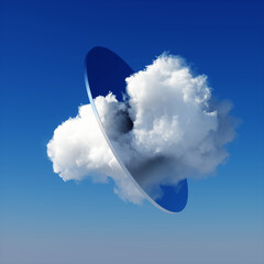 Wall Mural - 3d render, abstract background with white cloud going through the round mirror