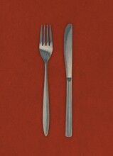 Illustration Of Cutlery Set Of Silver Fork And Knife.