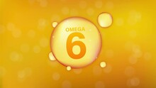 Omega 6 Gold Icon. Vitamin Drop Pill Capsule. Shining Golden Essence Droplet. Motion Graphics.