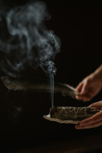 Smudging Ceremony With Sage And Feather