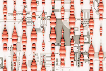 Pink abstract spheres on futuristic grey background