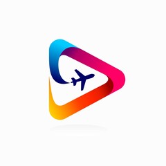 Sticker - Aviation logo with play button concept