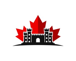 Sticker - Red maple leaf with ancient fortress inside