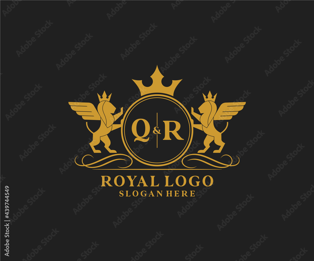 Initial QR Letter Lion Royal Luxury Heraldic,Crest Logo template in ...