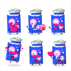 Sticker - Blue bubble gum cartoon character with love cute emoticon. Vector illustration