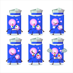 Poster - Blue bubble gum cartoon character with various angry expressions. Vector illustration