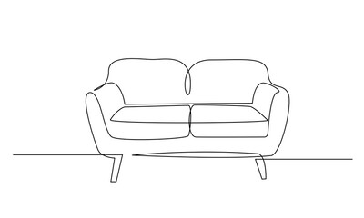 Aufkleber - Continuous one line drawing of Sofa or couch. Modern furniture in simple Linear style. Doodle vector illustration