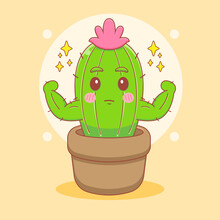 Cartoon Illustration Of Cute Strong Cactus Character With Muscle