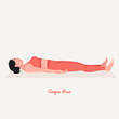  Corpse Yoga pose. Young woman practicing yoga  exercise. Woman workout fitness, aerobic and exercises. Vector Illustration.
