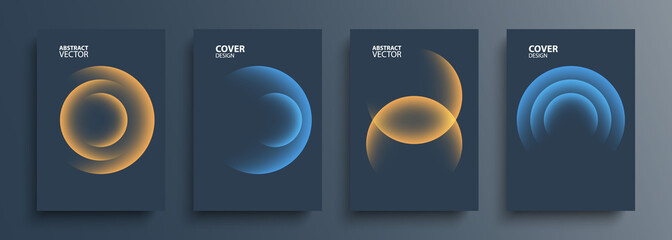 cover templates set with vibrant gradient round shapes. futuristic abstract backgrounds with planet 