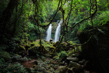 waterfall in deep forest.