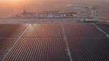 Fototapeta  - AERIAL. Top view of huge power plant and solar panel at UAE.