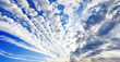 White cirrocumulus clouds blue sky background panorama, altocumulus cloudy skies panoramic view, stratocumulus cloud texture, cirrus cumulus cloudscape, sunny heaven landscape, cloudiness backdrop