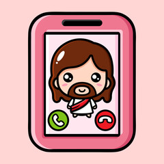 cute cartoon jesus vector design is on mobile wallpaper