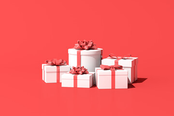 Poster - 3D rendering of gift box on red background.