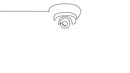 Poster - Self drawing animation of single one line draw cctv located on the ceiling of office to monitor, maintain security from crime. Result of technological advances. One line draw. Full length animated.