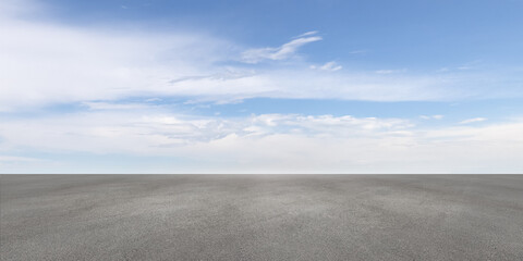 Wall Mural - blue sky summer horizon cloudscape background scene with textured concrete floor