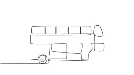 Poster - Animated self drawing of single continuous line draw double decker buses that are seen from the side, serve tourists to go around the city enjoying their holidays. Full length one line animation.