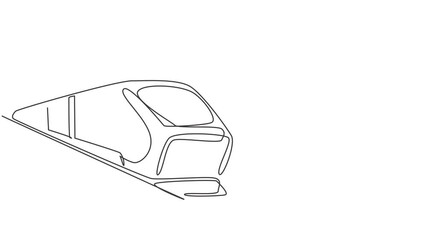 Poster - Self drawing animation of single one line draw train seen from the front prepares to carry passengers quickly, safely, comfortably to their destination. Continuous line draw. Full length animated.