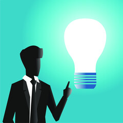 picture of business man and light bulb shining next to it