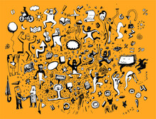 Funny Doodle People. Vector Illustration.