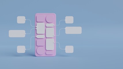 Aufkleber - UX UI flowchart connection node graphic designer creative planning application process development data prototype wireframe for web mobile icon phone . User experience concept. 3d rendering.