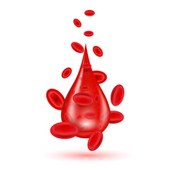 Wall Mural - Red shiny blood drop isolated on white background. Hemoglobin, Hematology medic aid. Realistic 3d vector.