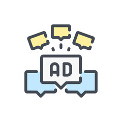 Fototapete - Advertisement notifications and Advertising promotion color line icon. Message boxes with text 