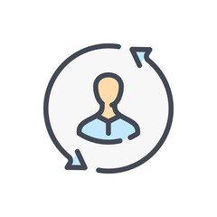 Fototapete - Employee replacement and Personnel change color line icon. Refresh circle with arrows with person in the middle vector outline colorful sign.